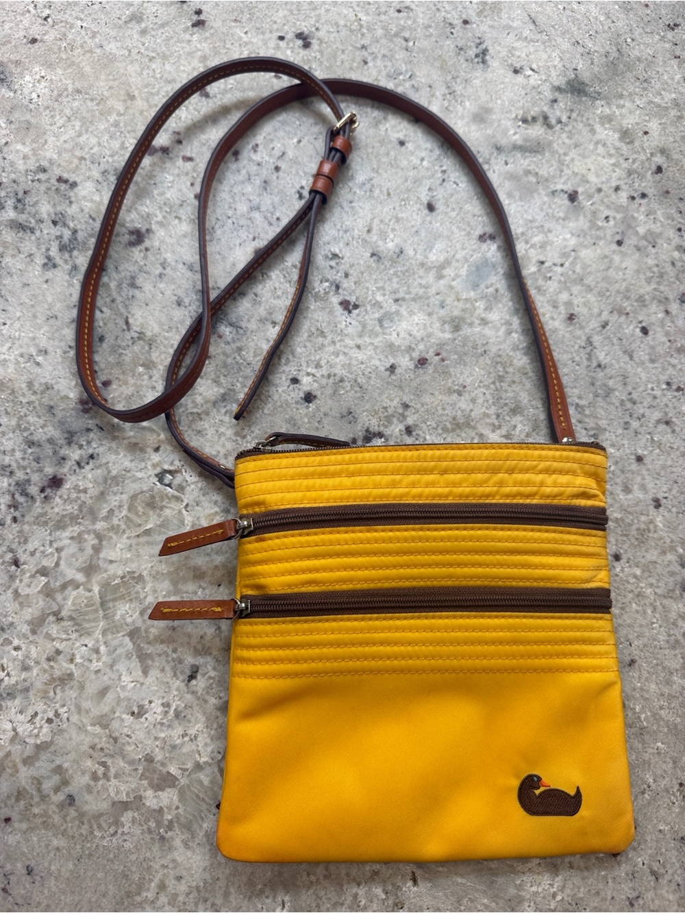 DOONEY & BOURKE North South Triple Zip Yellow Nylon Embroidered Duck Crossbody